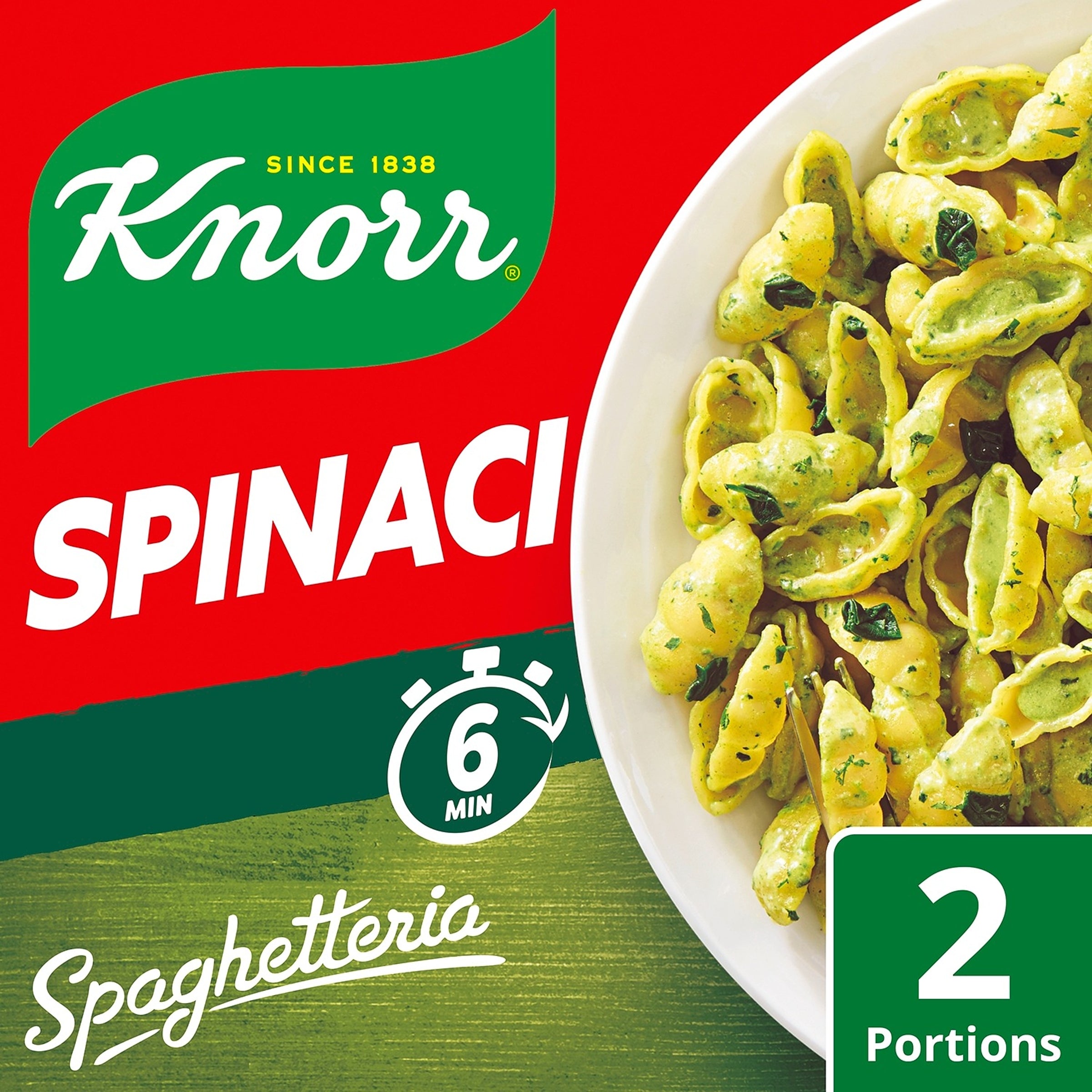 Knorr Pinaattipasta Spaghetteria pasta-ateria Valmista 6 minuutissa 160 g 2 annosta