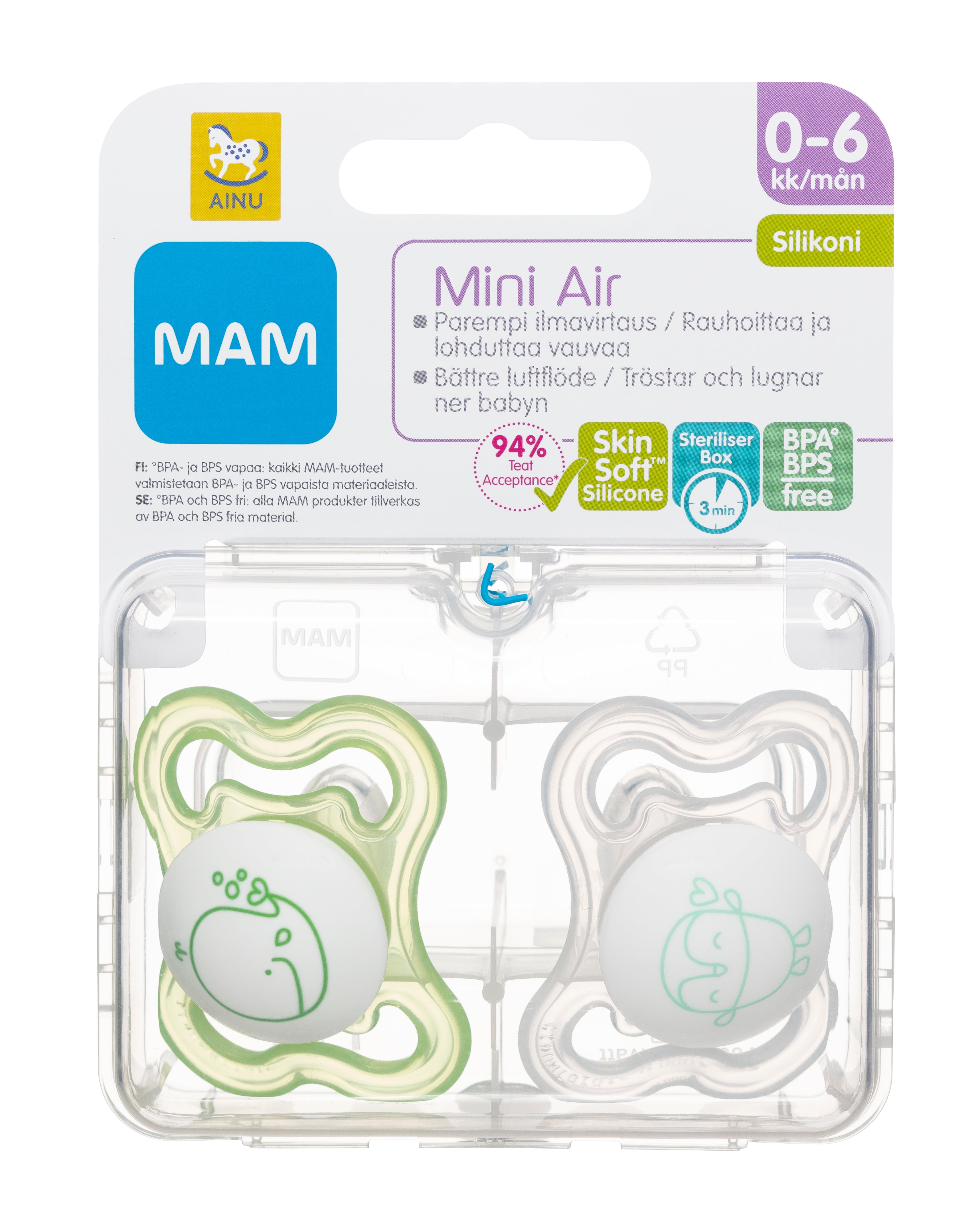 Ainu Mam Air tutti 2kpl, silicone 0-6 kk