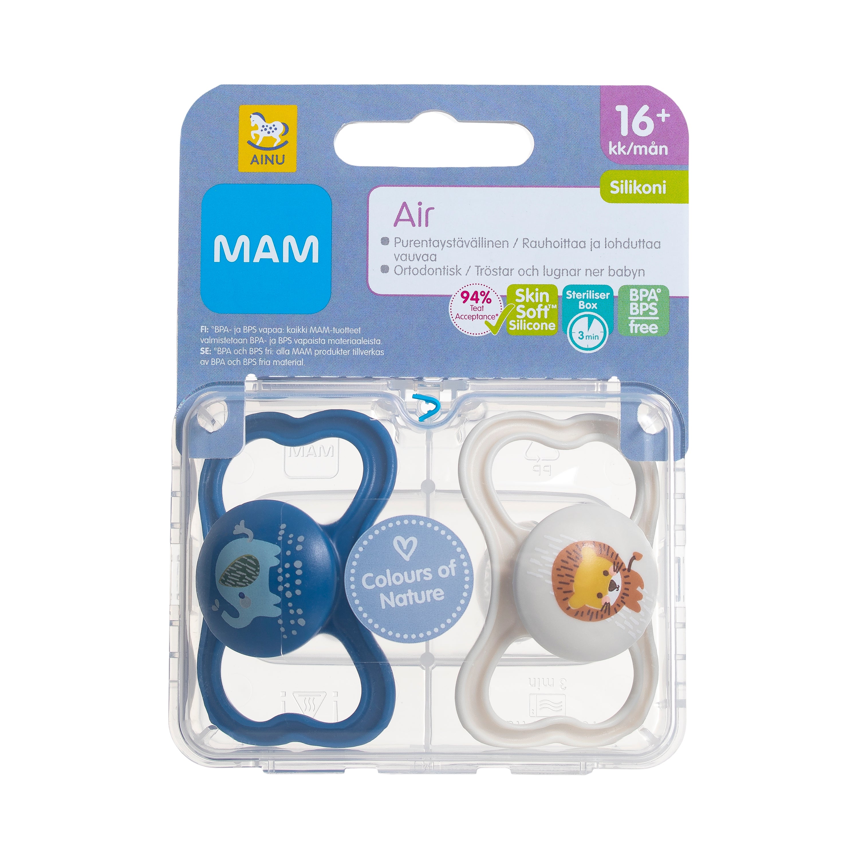 Ainu MAM Air 16+kk silikonitutti 2kpl