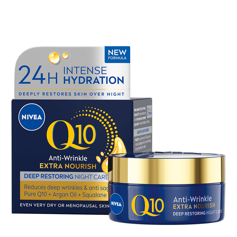 NIVEA 50ml Q10 Anti-Wrinkle Extra Nourish Deep Restoring Night Cream -yövoide