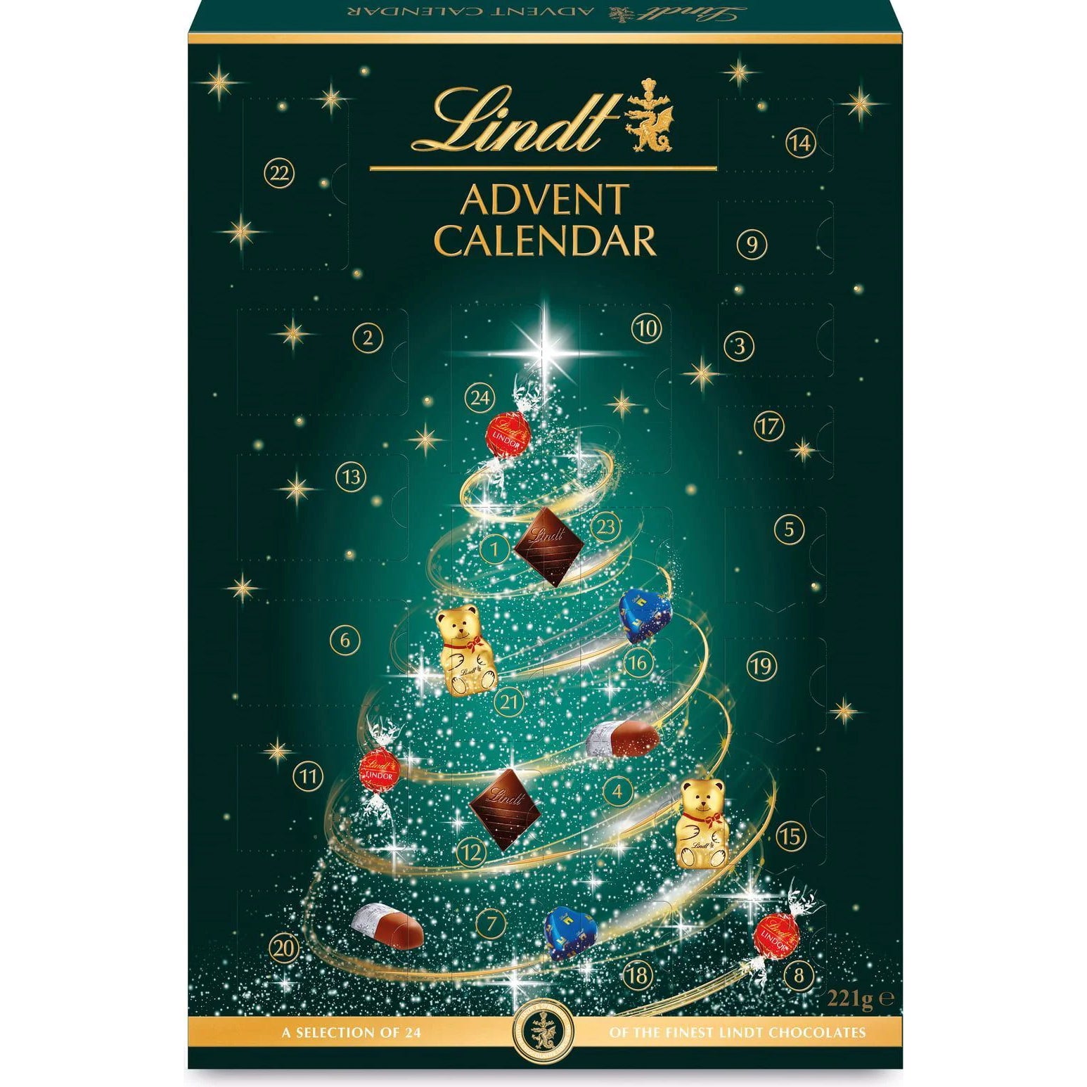 Lindt adventtikalenteri Puu valikoima suklaakonvehteja 221g
