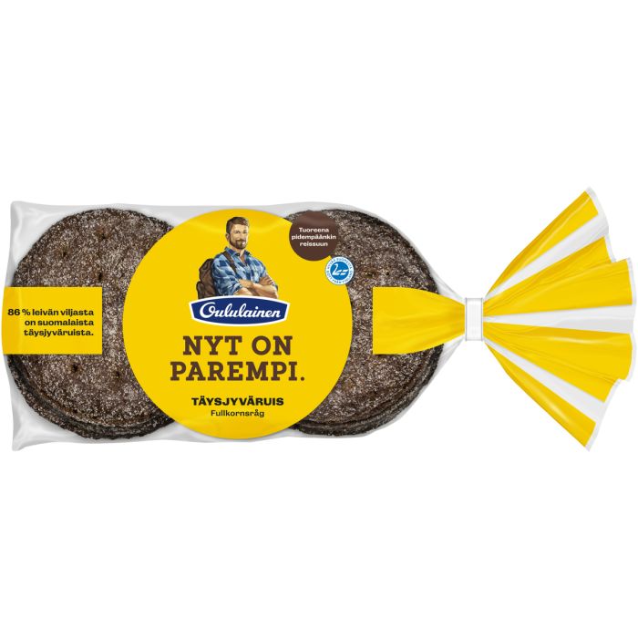 Oululainen Reissumies Täysjyväruis 6kpl 355g, täysjyväruisleipä